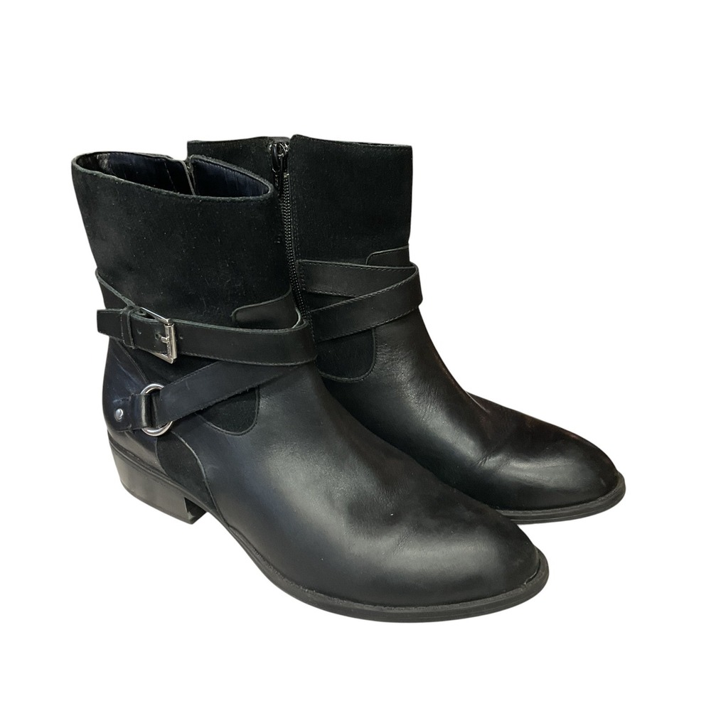 Lauren Ralph Lauren Women's Makalia Silver Buckle Leather Ankle Boots Black Sz 8